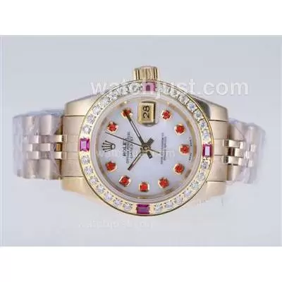 Rolex Datejust Automatic Full Gold Diamond Marking And Bezel With Mop Dial