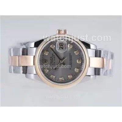 Rolex Datejust Automatic Movement Two Tone Diamond Marking With Gray Dial