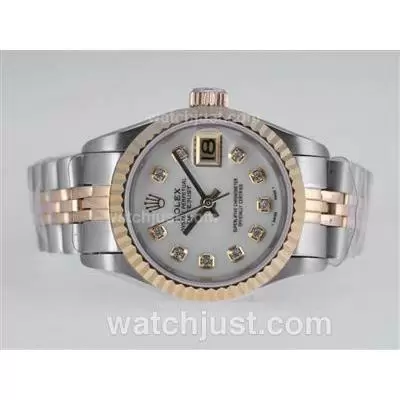 Rolex Datejust Automatic Movement Two Tone Diamond Marking With White Dial