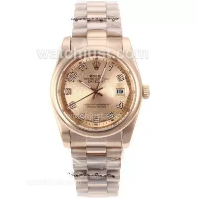 Rolex Datejust Automatic Full Rose Gold With Champagne Dial Number Marking