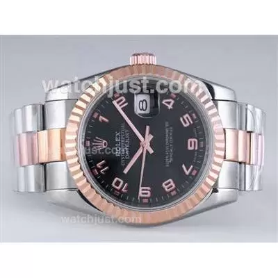 Rolex Datejust Automatic Rose Gold/two Tone With Black Dial Number Marking