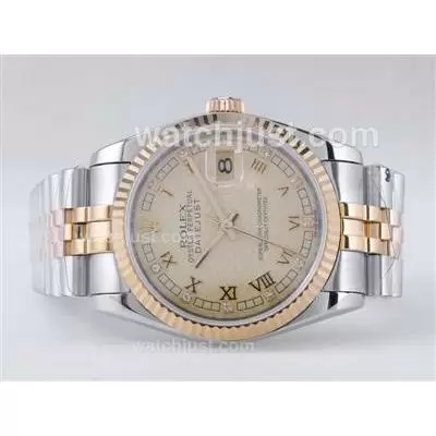 Rolex Datejust Automatic Movement Two Tone With Golden Dial Roman/diamond Marking