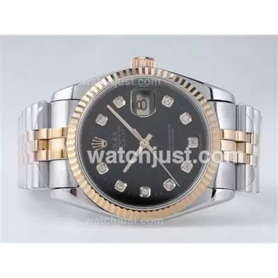 Rolex Datejust Automatic Movement Two Tone With Black Dial Diamond Marking