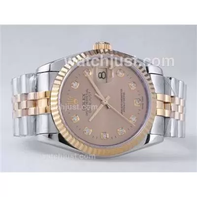 Rolex Datejust Automatic Movement Two Tone With Golden Dial Diamond Marking