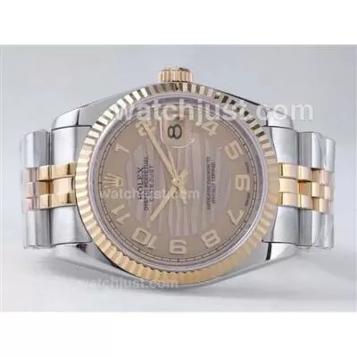 Rolex Datejust Automatic Movement Two Tone With Golden Wave Dial Number Marking