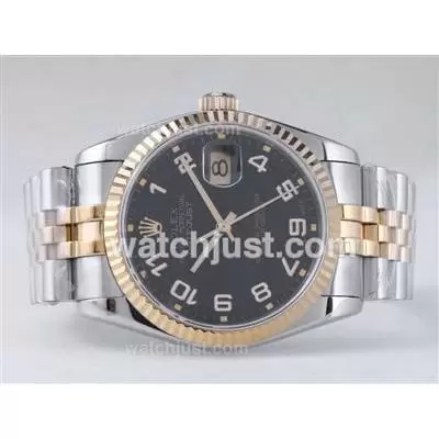 Rolex Datejust Automatic Movement Two Tone With Black Dial Number Marking