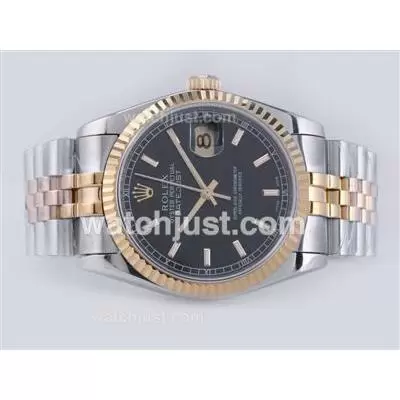 Rolex Datejust Automatic Movement Two Tone With Black Dial Stick Marking