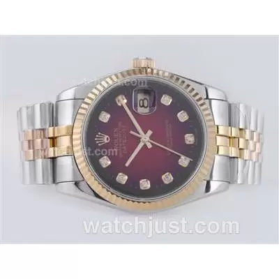 Rolex Datejust Automatic Movement Two Tone With Red Dial Diamond Marking