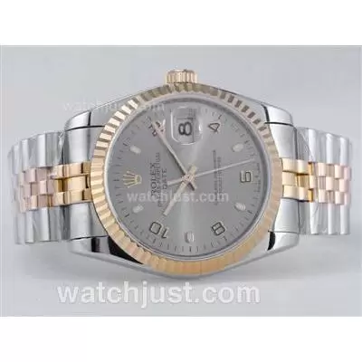 Rolex Datejust Automatic Movement Two Tone With Gray Dial Number/stick Marking