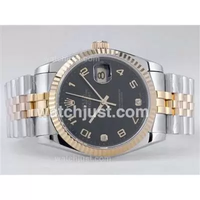 Rolex Datejust Automatic Movement Two Tone With Black Dial Number Marking