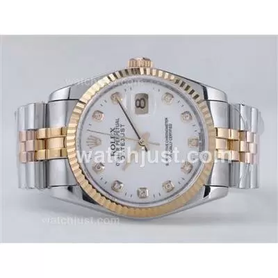 Rolex Datejust Automatic Movement Two Tone With White Dial Diamond Marking