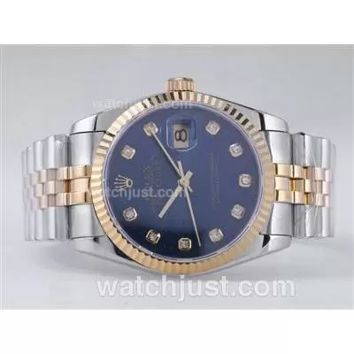 Rolex Datejust Automatic Movement Two Tone With Blue Dial Diamond Marking