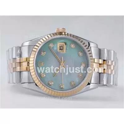 Rolex Datejust Automatic Movement Two Tone With Green Mop Dial Diamond Marking