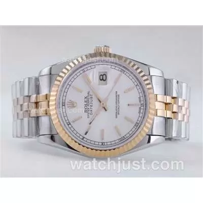 Rolex Datejust Automatic Movement Two Tone With White Dial Stick Marking