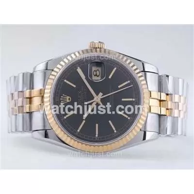 Rolex Datejust Automatic Movement Two Tone With Black Dial Stick Marking