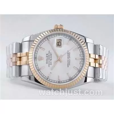 Rolex Datejust Automatic Movement Two Tone With White Dial Stick Marking