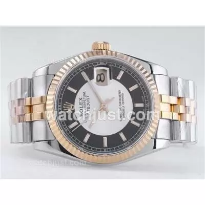 Rolex Datejust Automatic Movement Two Tone With White/black Dial Stick Marking