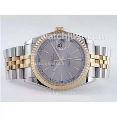 Rolex Datejust Automatic Movement Two Tone With Gray Dial Stick Marking