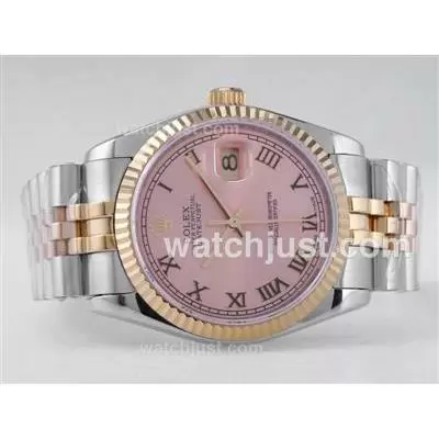 Rolex Datejust Automatic Movement Two Tone With Pink Dial Roman Marking