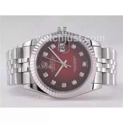 Rolex Datejust Automatic Movement With Red Dial Diamond Marking