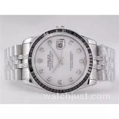 Rolex Datejust Automatic Movement Diamond Marking With Black Ruby Bezel White Dial