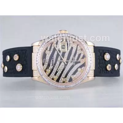 Rolex Royal Black Design Diamond Crested Dial With Gold Case Cz Diamond Bezel Automatic Movement