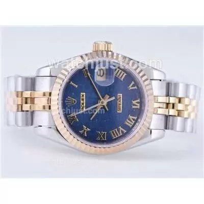 Rolex Datejust Automatic Movement Two Tone With Blue Computer Dial Roman Marking Lady Size