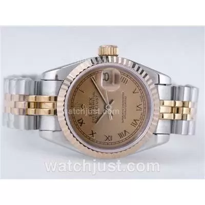 Rolex Datejust Automatic Movement Two Tone With Golden Dial Roman Marking Lady Size