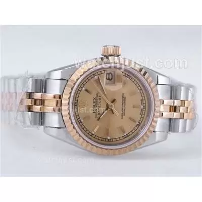 Rolex Datejust Automatic Movement Two Tone With Golden Dial Stick Marking Lady Size