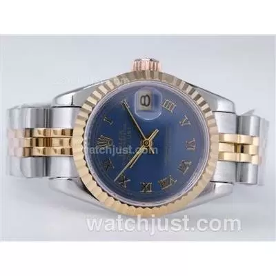 Rolex Datejust Automatic Movement Two Tone With Blue Dial Roman Marking Lady Size