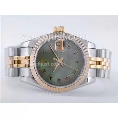 Rolex Datejust Automatic Movement Two Tone With Green Mop Dial Roman Marking Lady Size