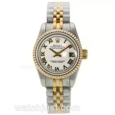 Rolex Datejust Automatic Movement Two Tone With White Dial Roman Marking Lady Size