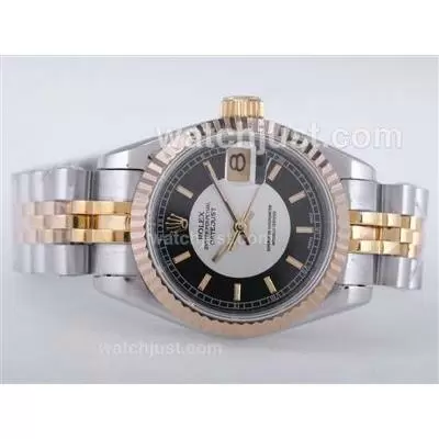 Rolex Datejust Automatic Movement Two Tone With White Dial Stick Marking Lady Size