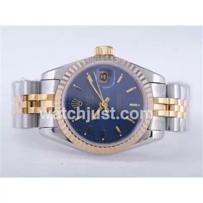 Rolex Datejust Automatic Movement Two Tone With Blue Dial Stick Marking Lady Size