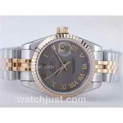 Rolex Datejust Automatic Movement Two Tone With Gray Dial Roman Marking Lady Size