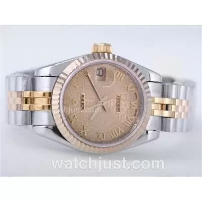 Rolex Datejust Automatic Movement Two Tone With Golden Computer Dial Roman Marking Lady Size