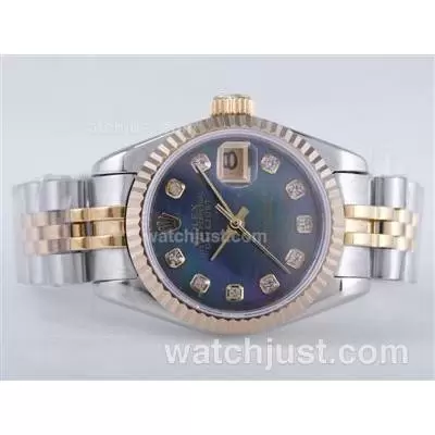 Rolex Datejust Automatic Movement Two Tone With Blue Mop Dial Diamond Marking Lady Size