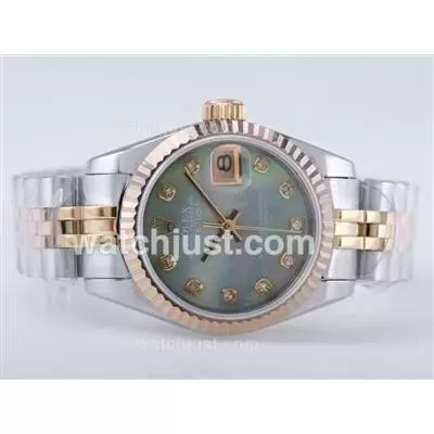 Rolex Datejust Automatic Movement Two Tone With Green Mop Dial Diamond Marking Lady Size