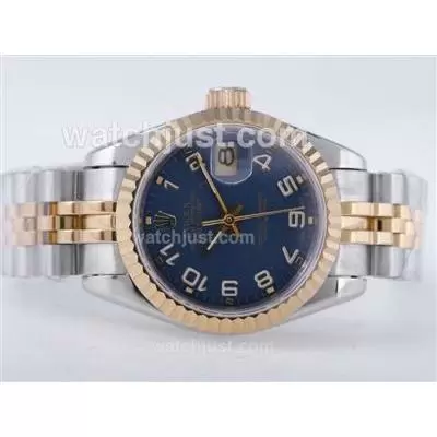 Rolex Datejust Automatic Movement Two Tone With Blue Dial Number Marking Lady Size