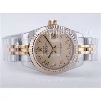 Rolex Datejust Automatic Movement Two Tone With Golden Dial Number Marking Lady Size