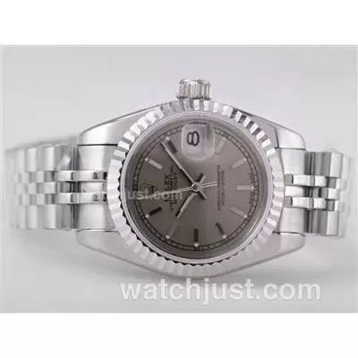 Rolex Datejust Automatic Movement With Gray Dial Stick Marking Lady Size