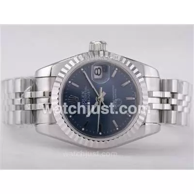 Rolex Datejust Automatic Movement With Blue Dial Stick Marking Lady Size