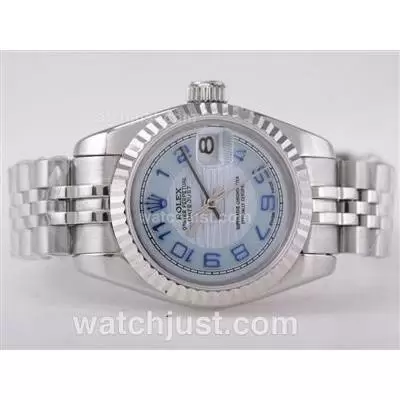 Rolex Datejust Automatic Movement With Blue Wave Dial Number Marking Lady Size