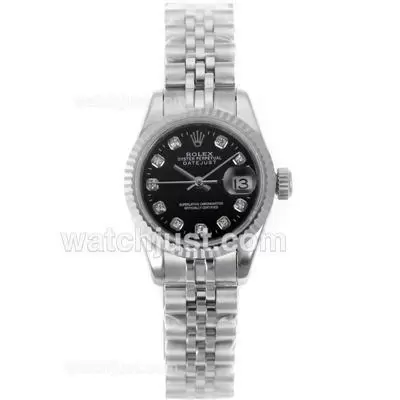 Rolex Datejust Automatic Movement With Black Dial Diamond Marking Lady Size