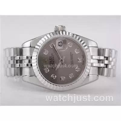 Rolex Datejust Automatic Movement With Gray Dial Diamond Marking Lady Size