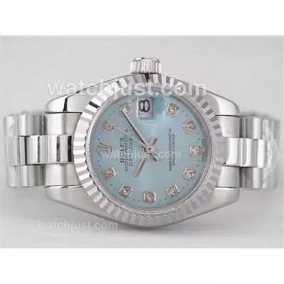 Rolex Datejust Automatic Movement With Light Blue Dial Diamond Marking Lady Size