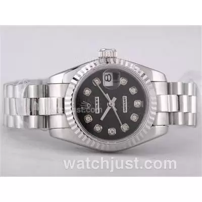 Rolex Datejust Automatic Movement With Black Computer Dial Diamond Marking Lady Size