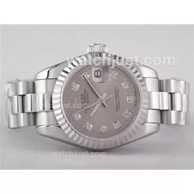 Rolex Datejust Automatic Movement With Gray Dial Diamond Marking Lady Size