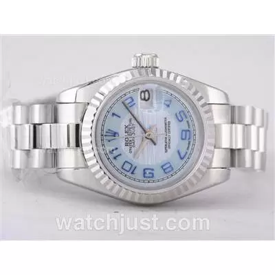 Rolex Datejust Automatic Movement With Light Blue Wave Dial Number Marking Lady Size