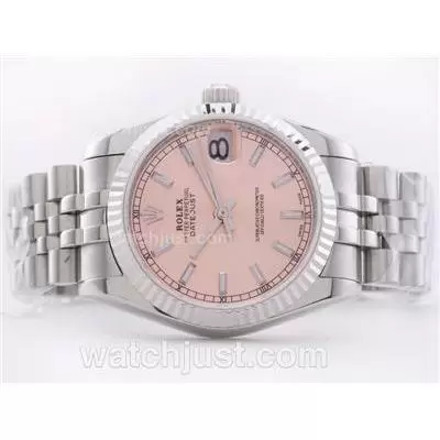 Rolex Datejust Automatic Movement With Pink Dial Stick Marking Mid Size